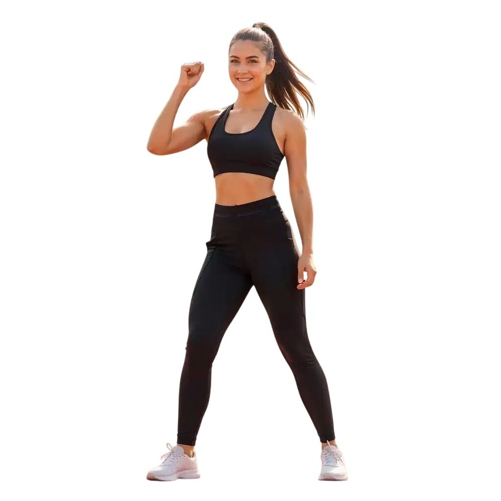 Reebok Womens 7/8 Legging High Rise Athletic Tights Black with Pockets MD NWT
